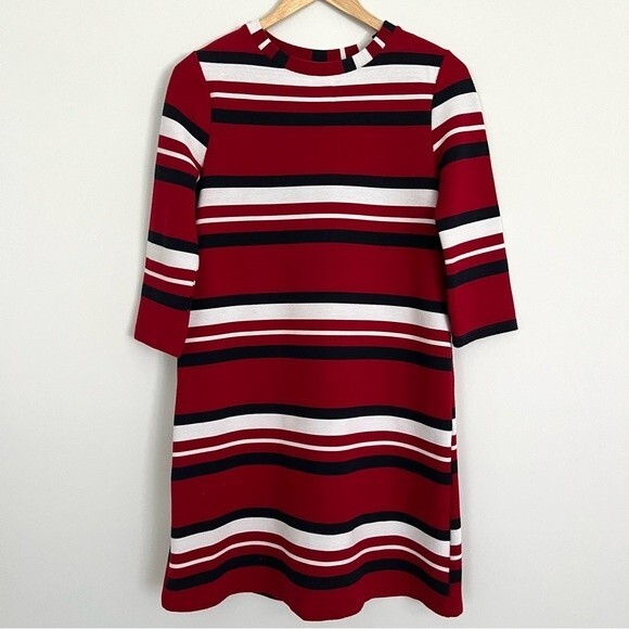 Zara Red Black and White Striped 3/4 Sleeve Shift Dress, Size S - Picture 2 of 12